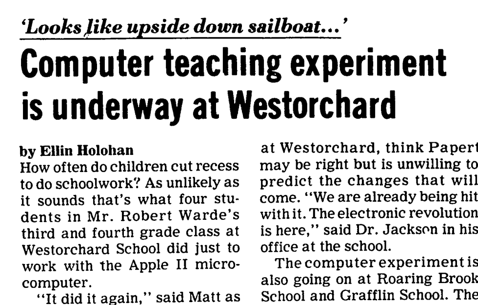 ‘Looks like upside down sailboat…’ — Computer teaching experiment is underway at Westorchard